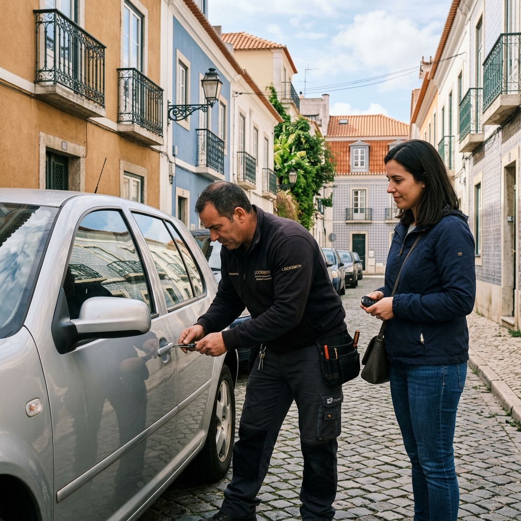 Técnico a prestar assistência na abertura de viatura no Porto