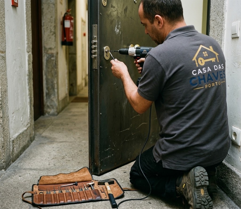 Porta residencial com fechadura de segurança moderna